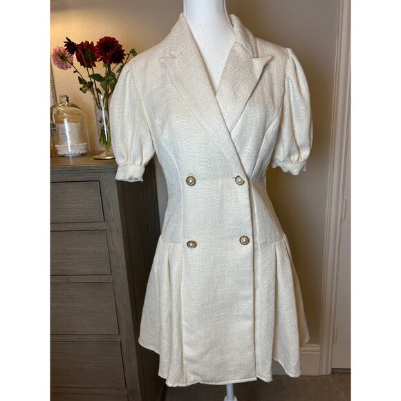 Shein | Cream Fit and Flare Double Breasted Button Front Dress | 6 - Picture 2 of 13
